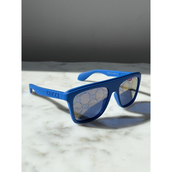 NEW Gucci GG1570S Blue Mirror Logo Sunglasses - Picture 4 of 8